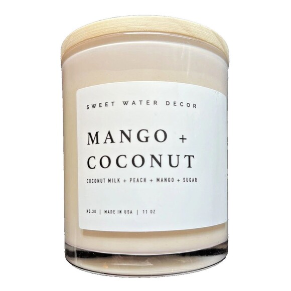Sweet Water Decor Candle 11oz Mango + Coconut Scent Soy Jar Made in USA - Picture 2 of 10
